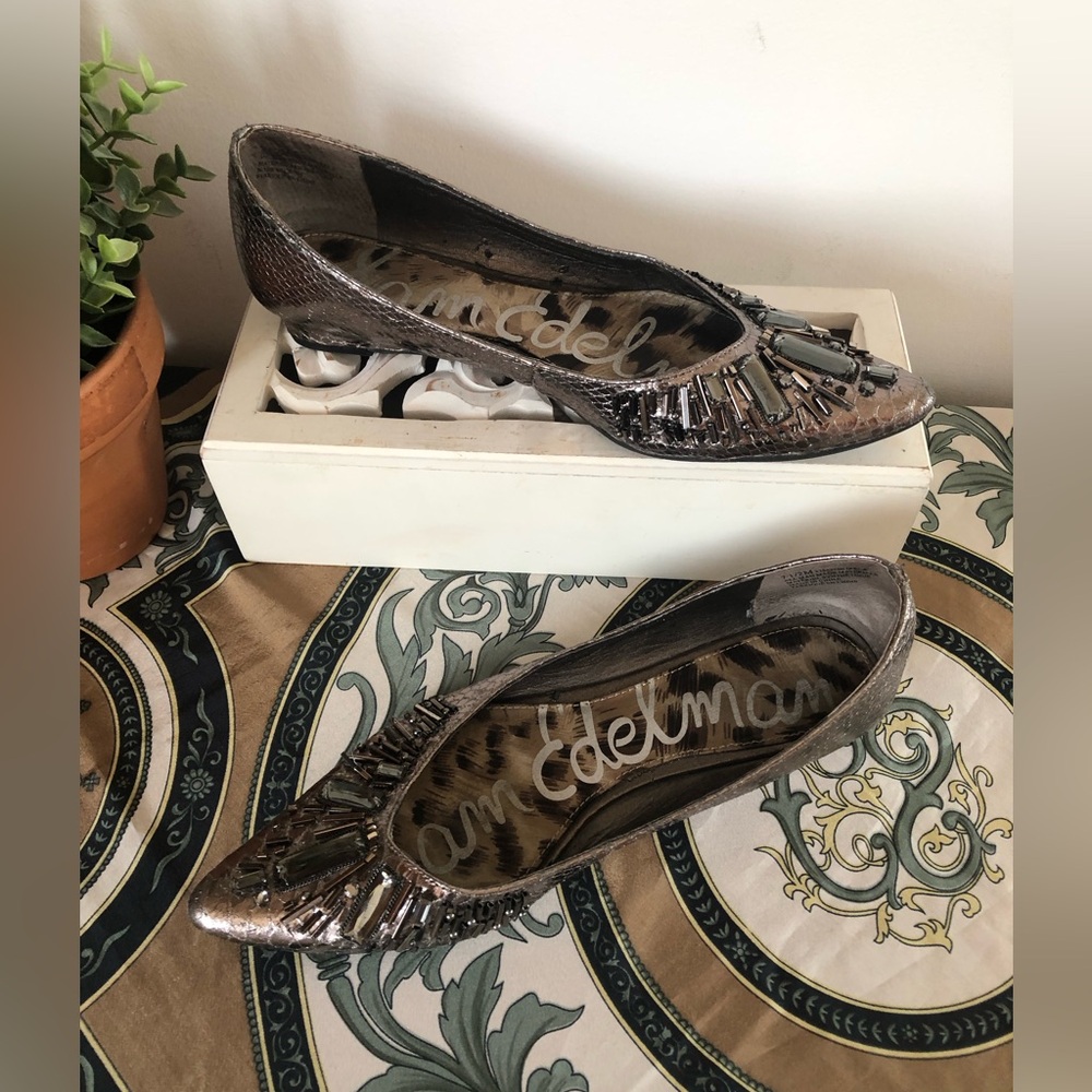 Sam Edelman Metallic Bronze Jeweled Pointed-Toe Flats